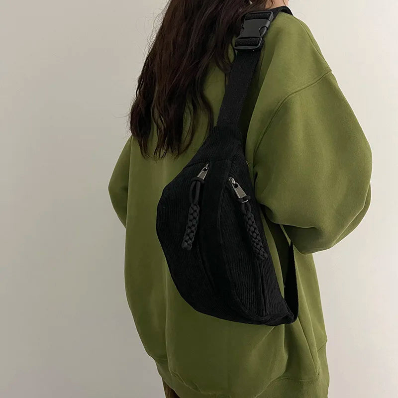 Casual Corduroy Belt Bags for Women | Stylish Fanny Pack