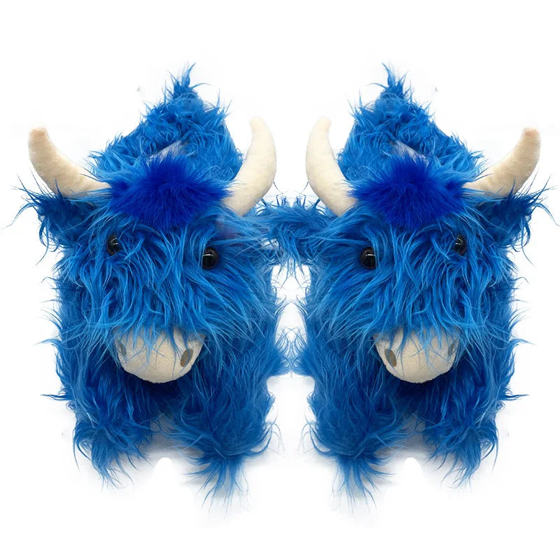 Winter Highland Cow Plush Slippers | Cute Fluffy Animal Slides