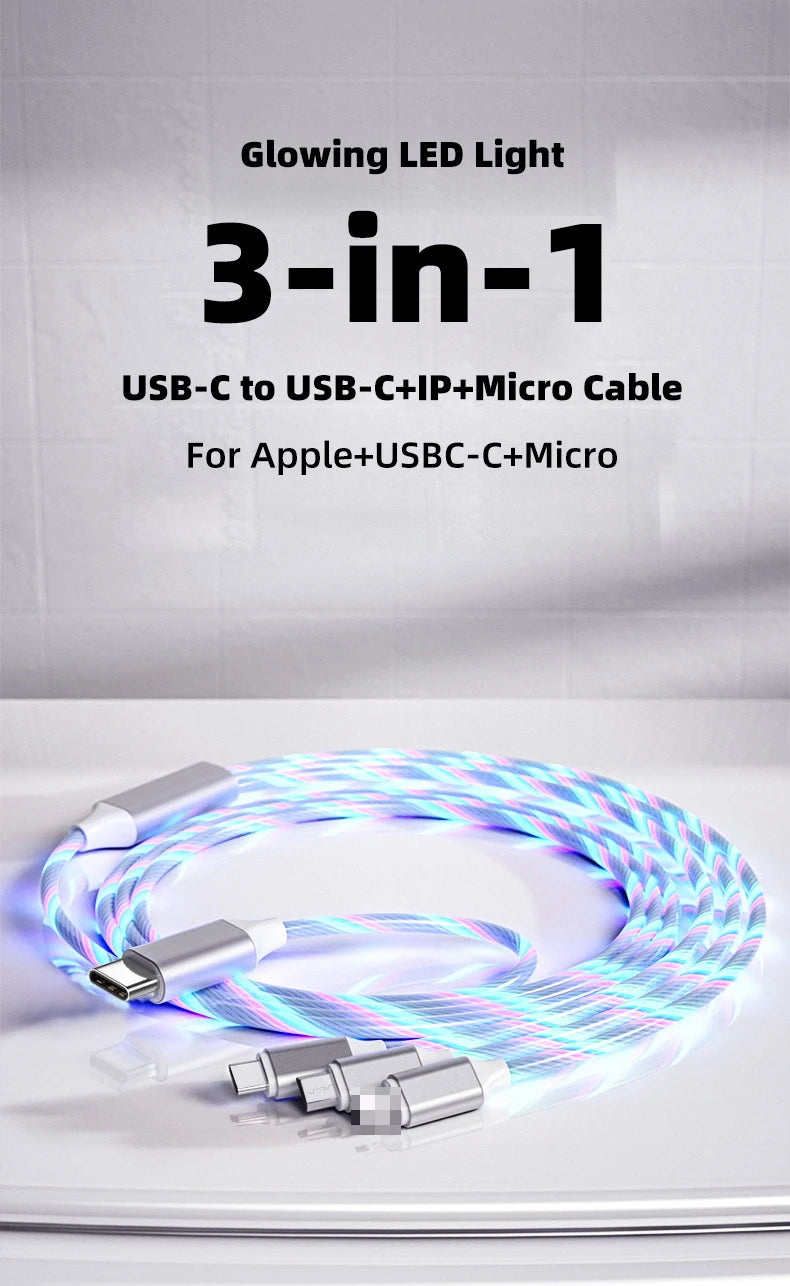 Glowing LED Light USB-C 3IN1 Fast Charging Cable | Universal Phone Charger