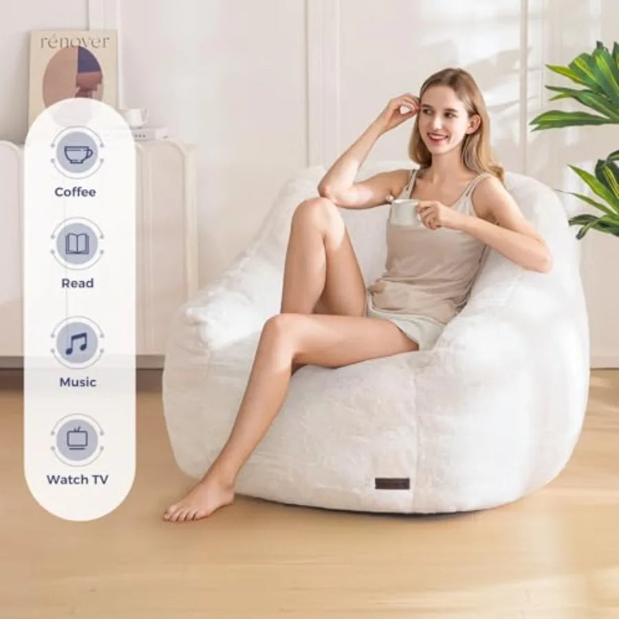Sofá puf de piel sintética cómoda | Asiento acogedor con respaldo