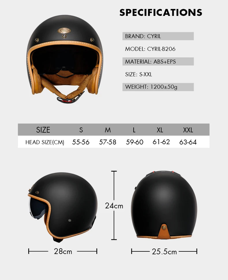 Lightweight Retro Open Face Motorcycle Helmet for Men & Women