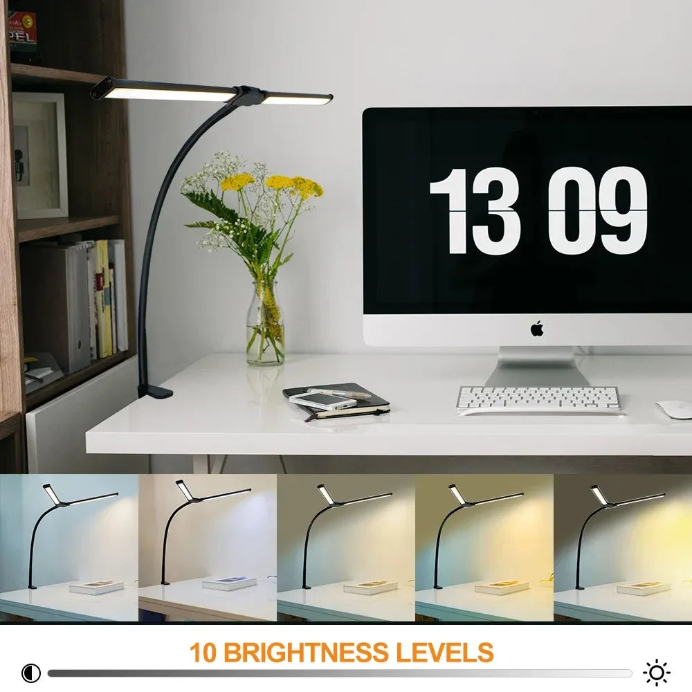 Dimmable Double Head LED Clip Desk Lamp | Brighten Your Workspace