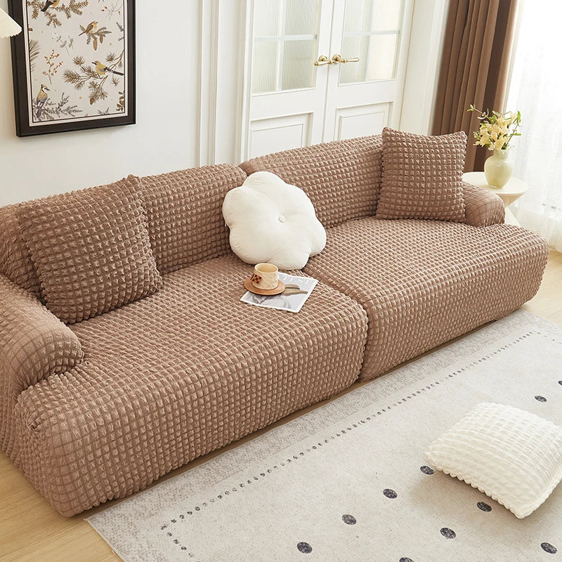 Solid Color Bubble Popcorn Sofa Cover | Elastic & Durable Fit
