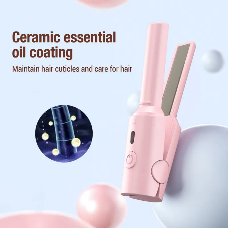Portable Mini Hair Straightener & Curling Iron | Dual-Use Tool