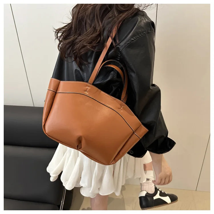 Trendy Women's Large Capacity PU Leather Tote & Crossbody Bag