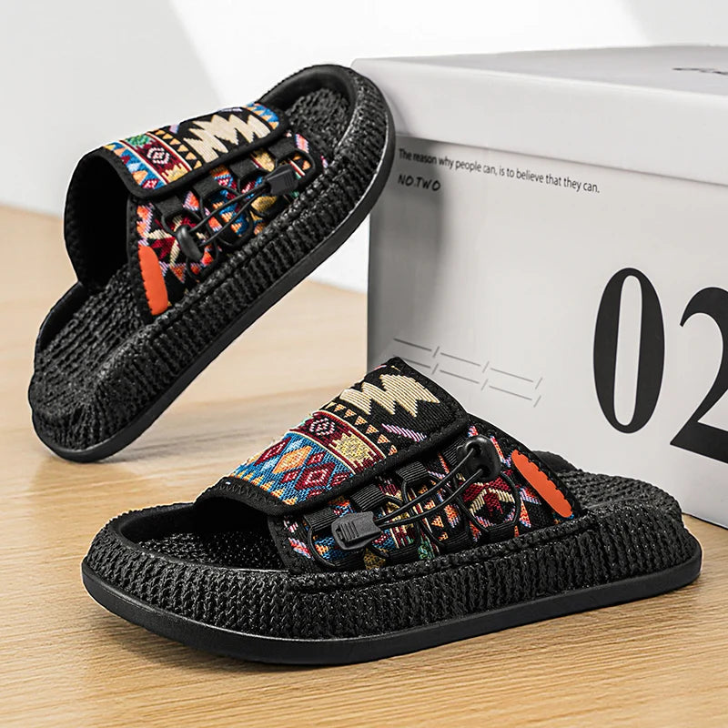 Men's European and American Style Outdoor Slippers, Thick-soled Fashionable Flip Flops for Beach and Leisure