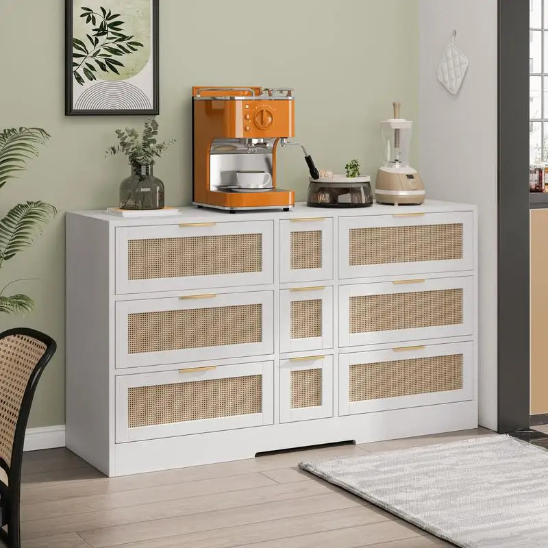 51.2” White Rattan Storage Locker with 9 Drawers & Elegant Design