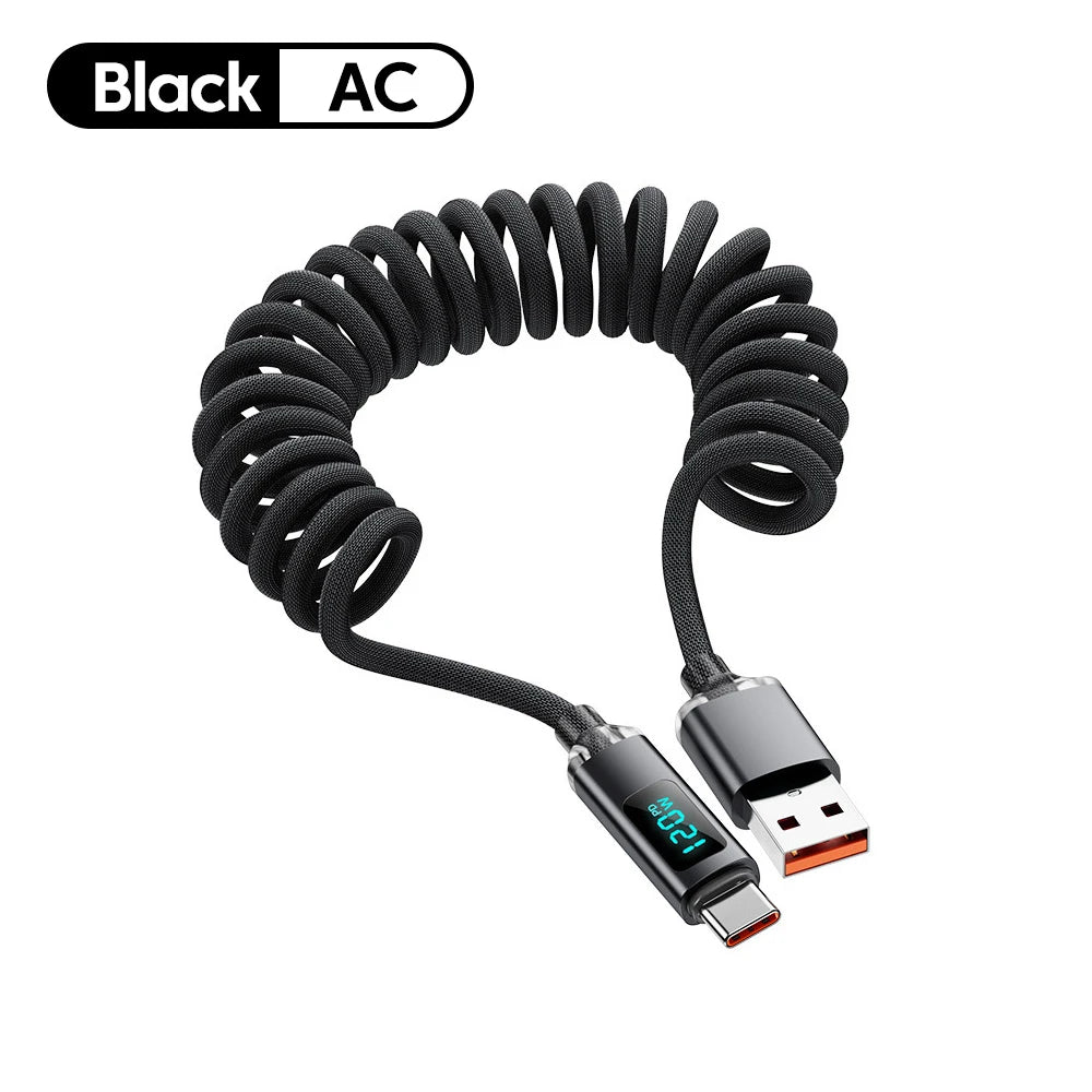 120W Fast Charging Retractable Cable | USB A to Type C Charger