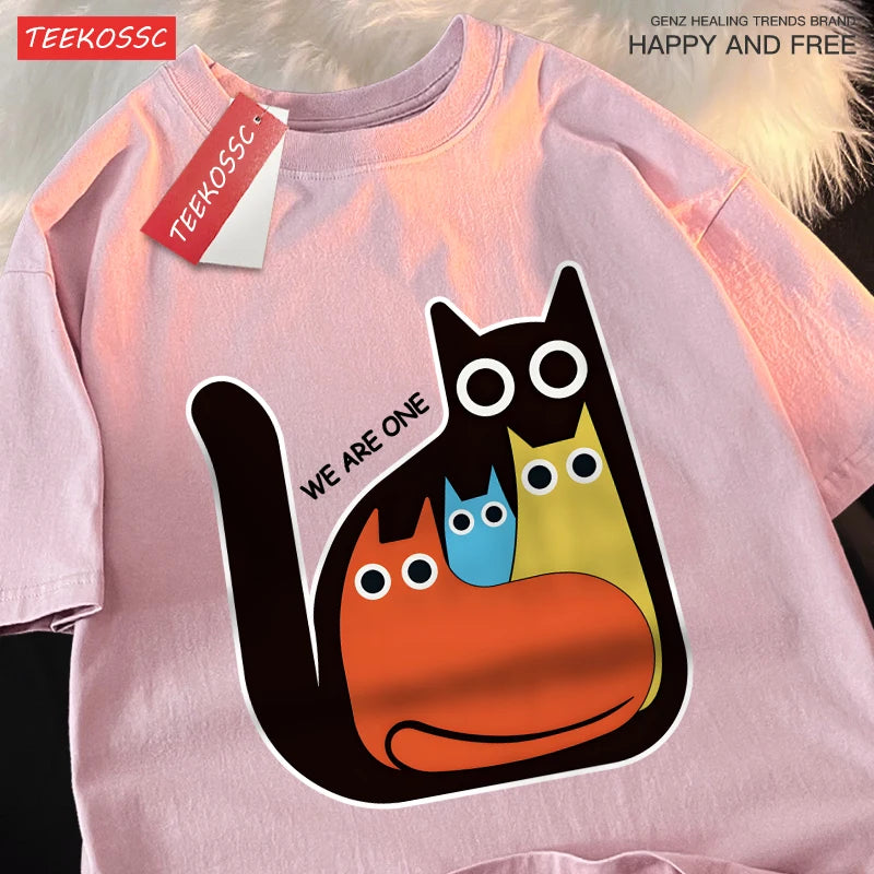 Casual Cartoon Cats Men's Retro T-Shirt | Trendy Summer Style