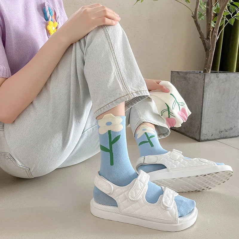 Women's Cartoon Flower Candy Color Socks | Stylish & Comfortable