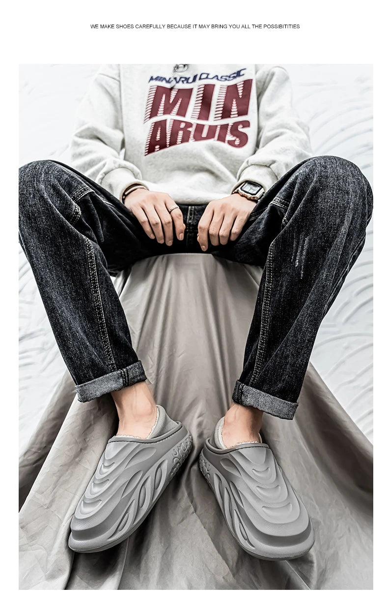 Men’s Velvet-Lined Winter Slippers | Cozy Non-Slip House Shoes