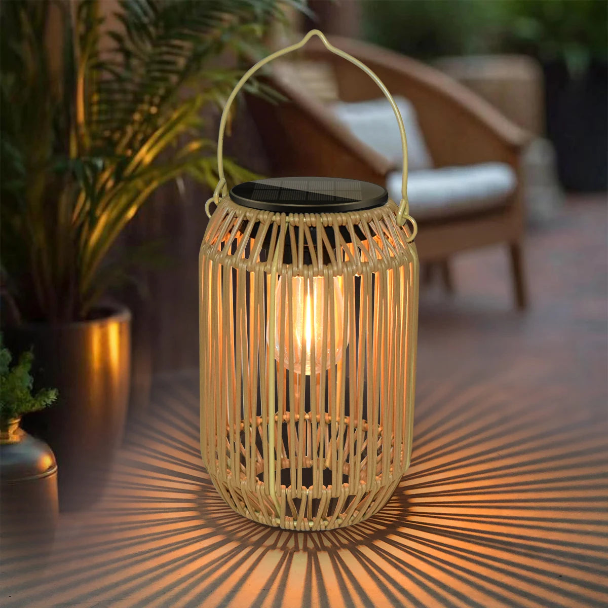 Linternas solares para exteriores | Luces colgantes de ratán bohemio impermeables