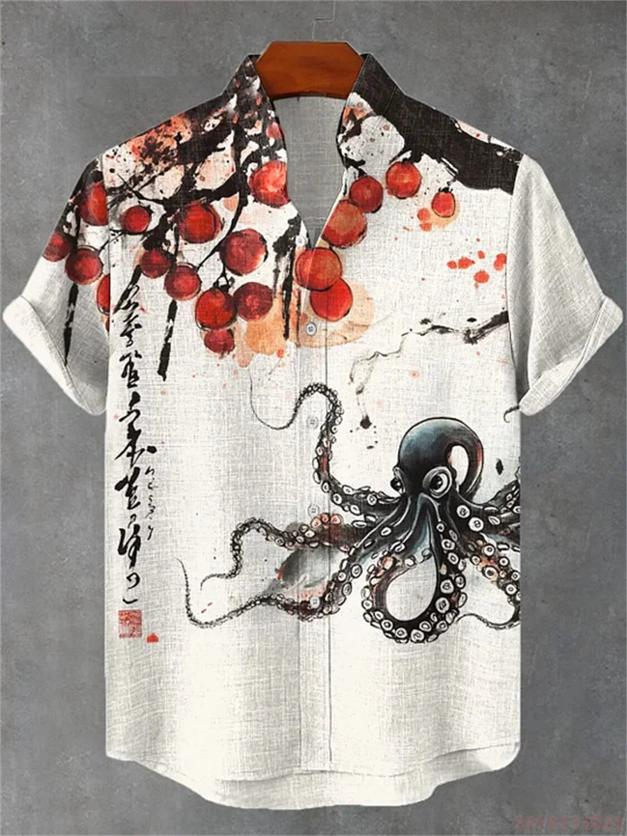 Men's Octopus Print Shirt | Loose & Breathable Hawaiian Top