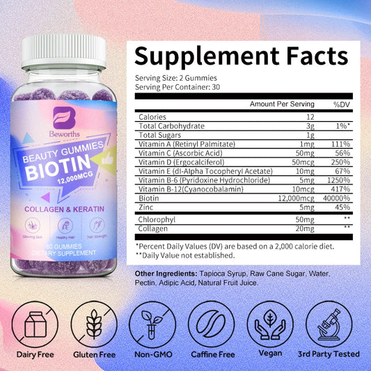 Collagen Biotin Gummies for Hair Growth & Skin Care