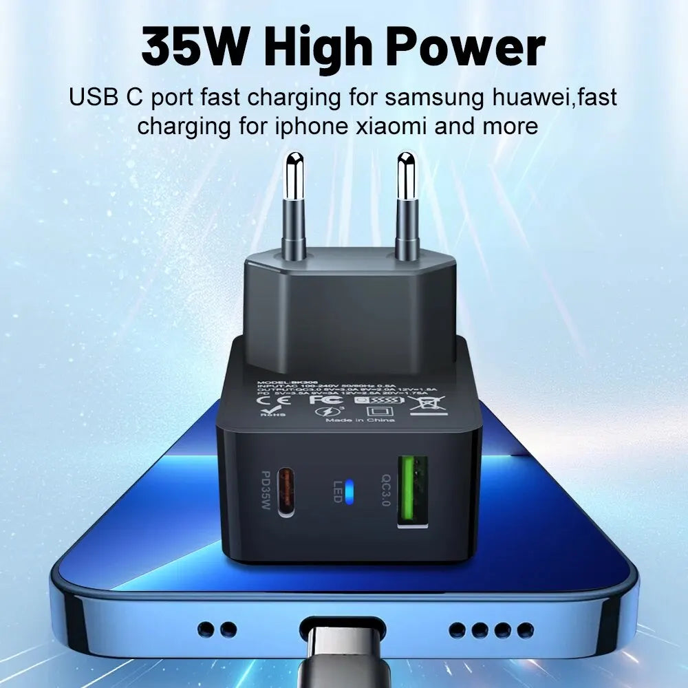 35W GaN Dual Port Fast Charger | USB-C & USB-A Wall Adapter