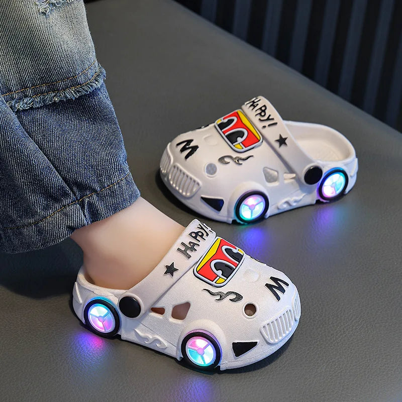 Children's Car Shaped Light Up Slippers | Fun Summer Footwear