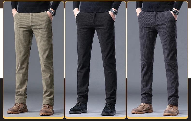 Men's Thick Fleece Corduroy Pants | Winter Warm Business Casual Trousers