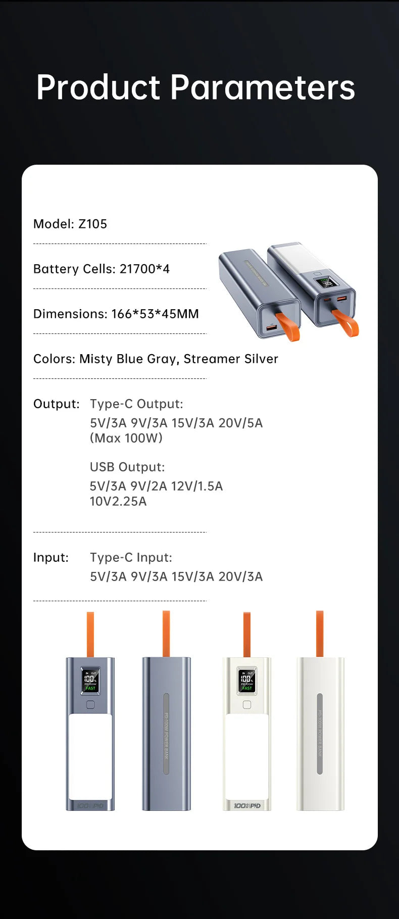100W Power Bank 100000mAh with Headlamp | Fast Charging External Battery