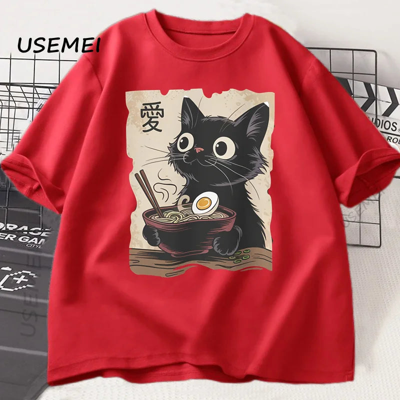 Funny Cat Ramen Graphic Tee | Kawaii Anime Cat T-Shirt