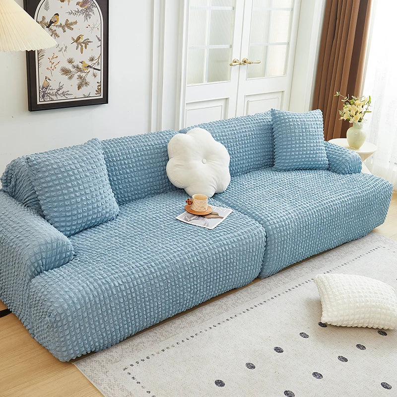 Solid Color Bubble Popcorn Sofa Cover | Elastic & Durable Fit
