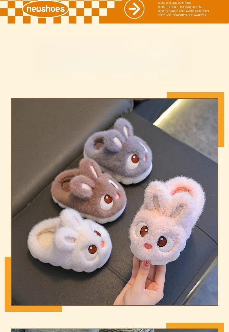 Children's Winter Cotton Slippers | Warm Rabbit Ear Indoor Shoes