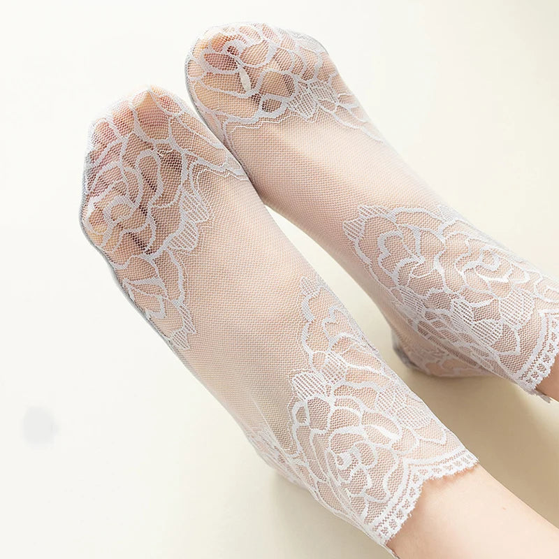 Invisible Lace Socks for Women | Non-Slip Thin Boat Socks