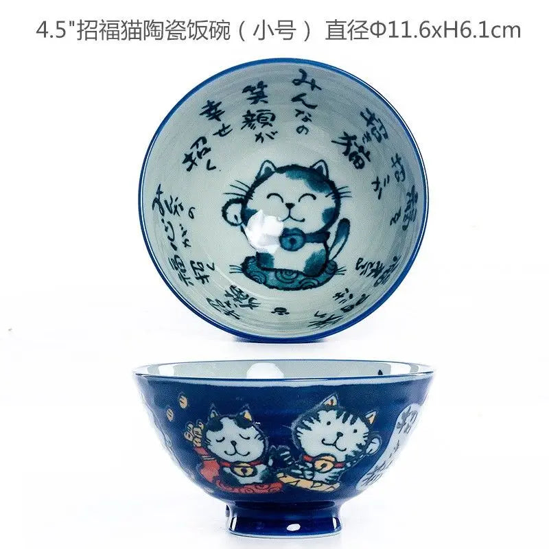 Cute Animal Ceramic Bowls | Adorable Lucky Cat Rice Bowl