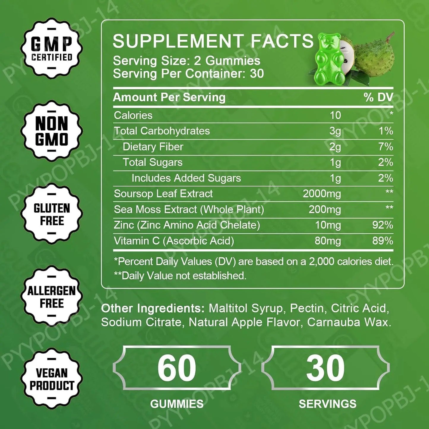 Soursop Graviola Gummies with Sea Moss & Vitamin C | Immune Support