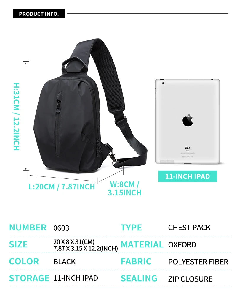 Waterproof Nylon Sling Bag | Anti-Theft Travel Chest Backpack