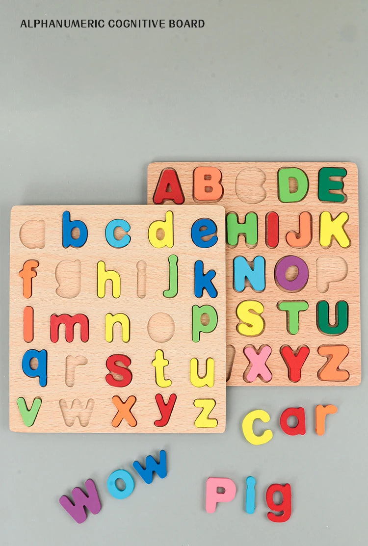 Kids Educational Geometric Shapes & Alphabet Wooden Puzzle