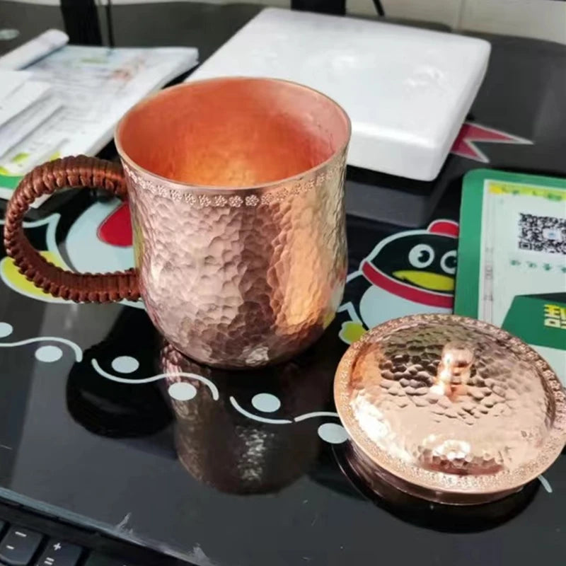 Handcrafted Pure Copper Beer Coffee Cup, Milk Mug, Retro Weave Handle, Thickened 500 ml Water Drinking Cups, Couple Gifts