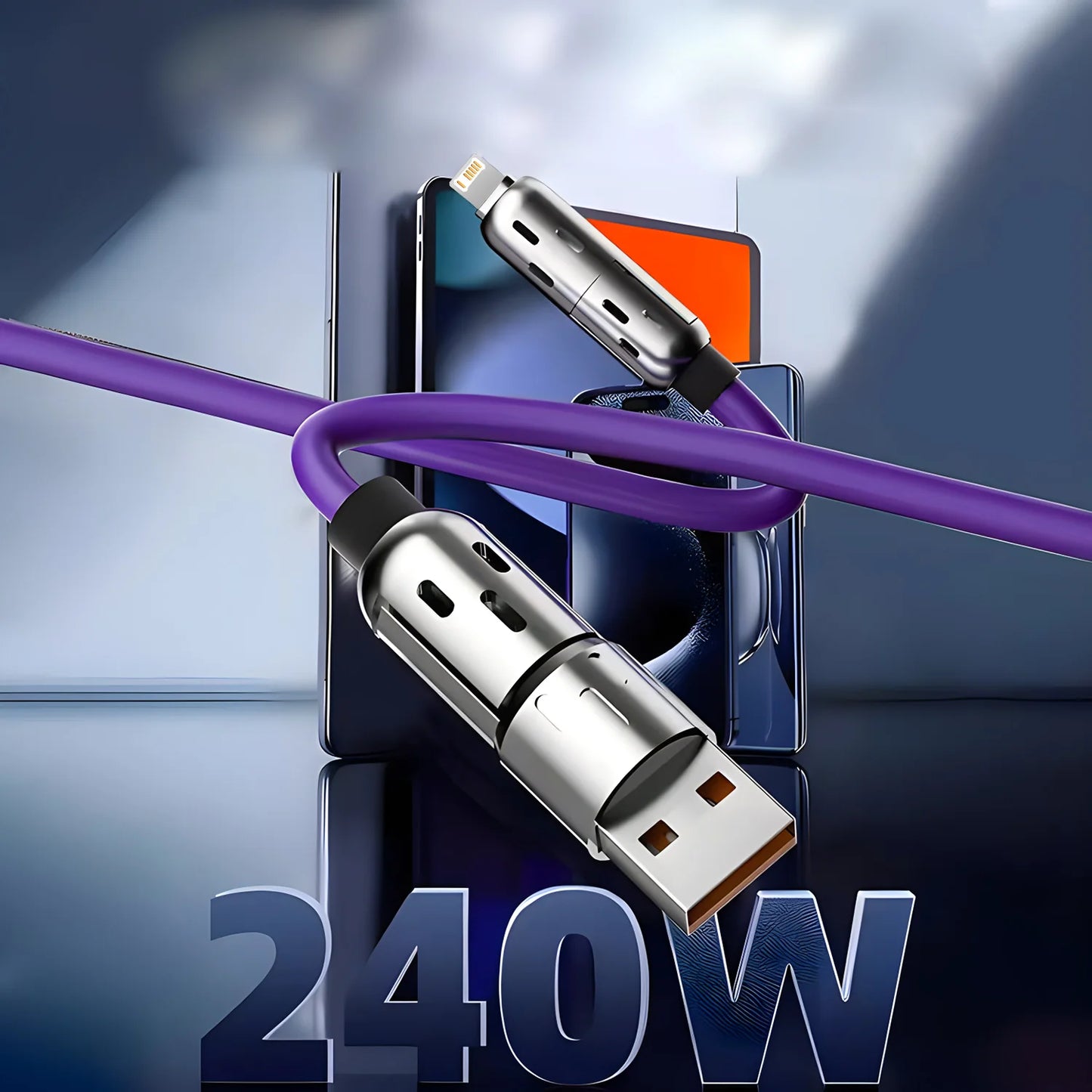 Cable de carga rápida USB tipo C 4 en 1 de 240 W | Alimentación y datos de alta velocidad
