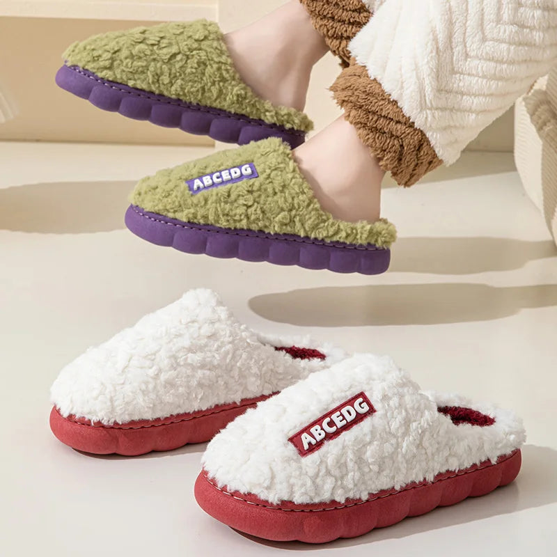 Unisex Thick Sole Plush Slippers | Warm Fluffy Indoor House Shoes