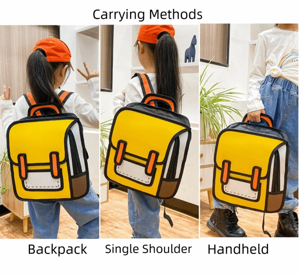 Trendy 2D Comic Print Student Schoolbag | Adjustable Large Capacity Backpack