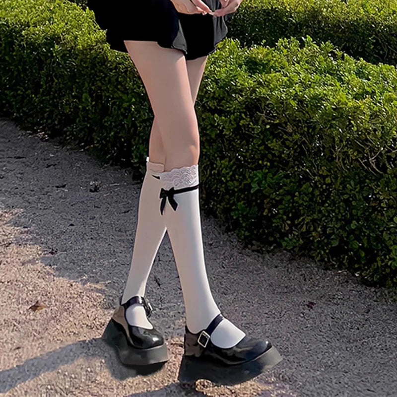 Elegant Japanese Lolita Mid-Tube Socks | Bow & Lace Design