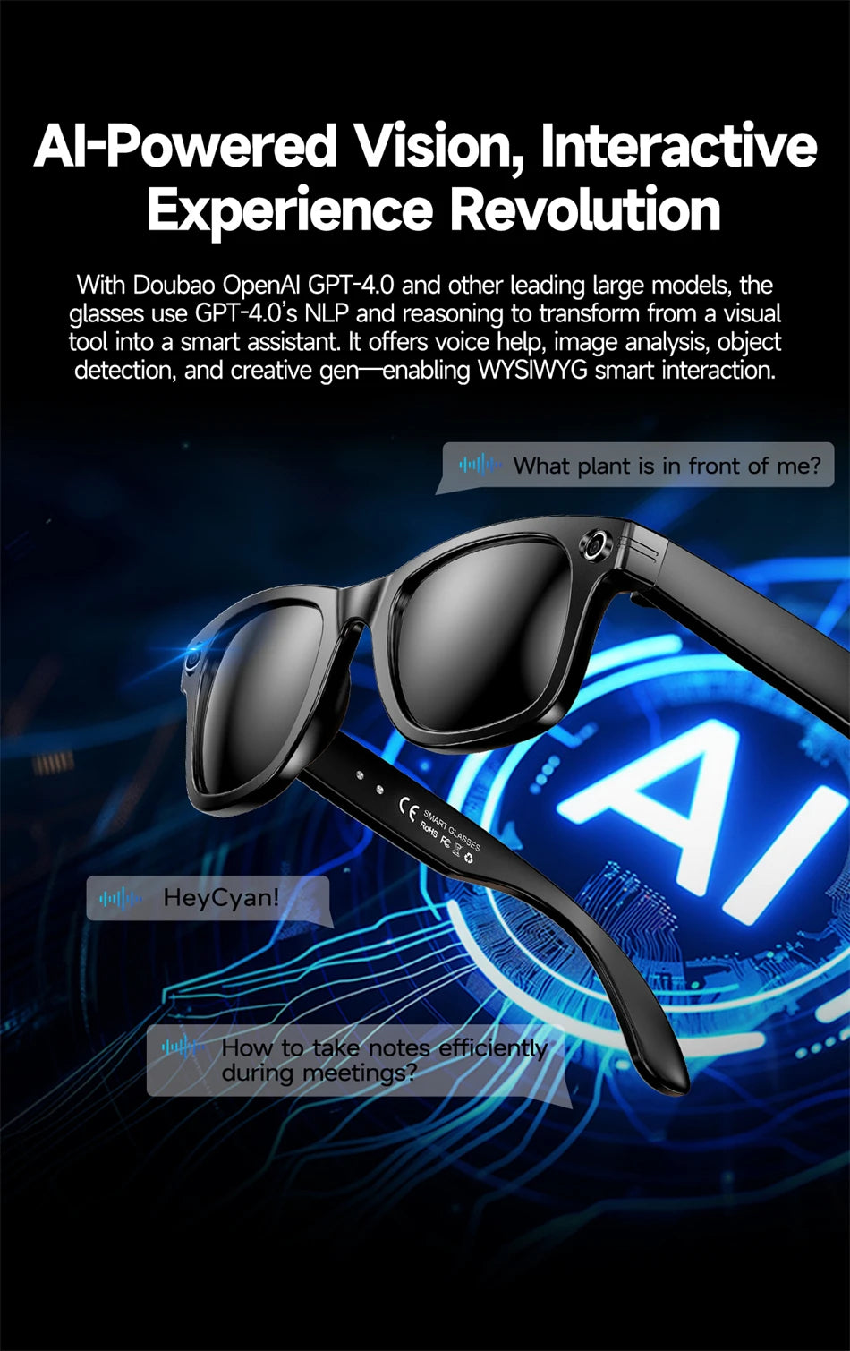 AI Smart Glasses with 8MP Camera & Bluetooth Features