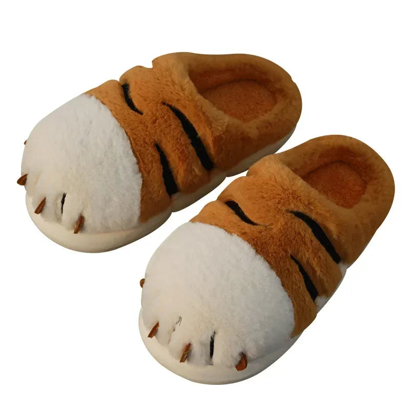 Cute Cartoon Tiger Paw Plush Slippers | Warm Indoor Slides for Cozy Comfort