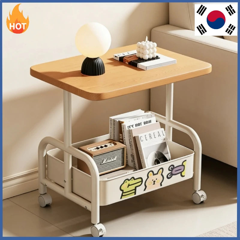 Double-Tier Mobile Rolling Laptop Desk & Storage Table