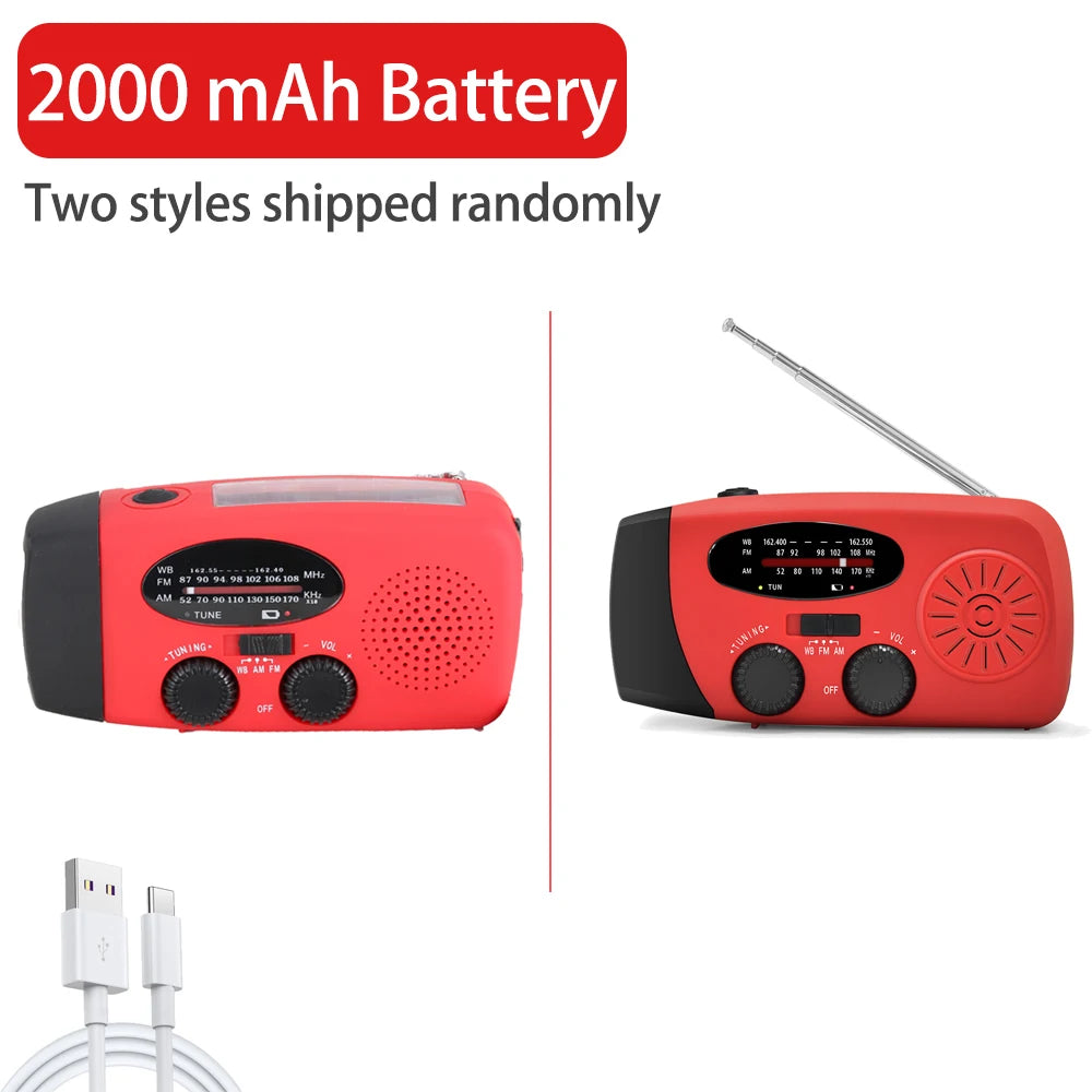 2000 mAh Emergency Radio | Portable Solar Charging & LED Lights