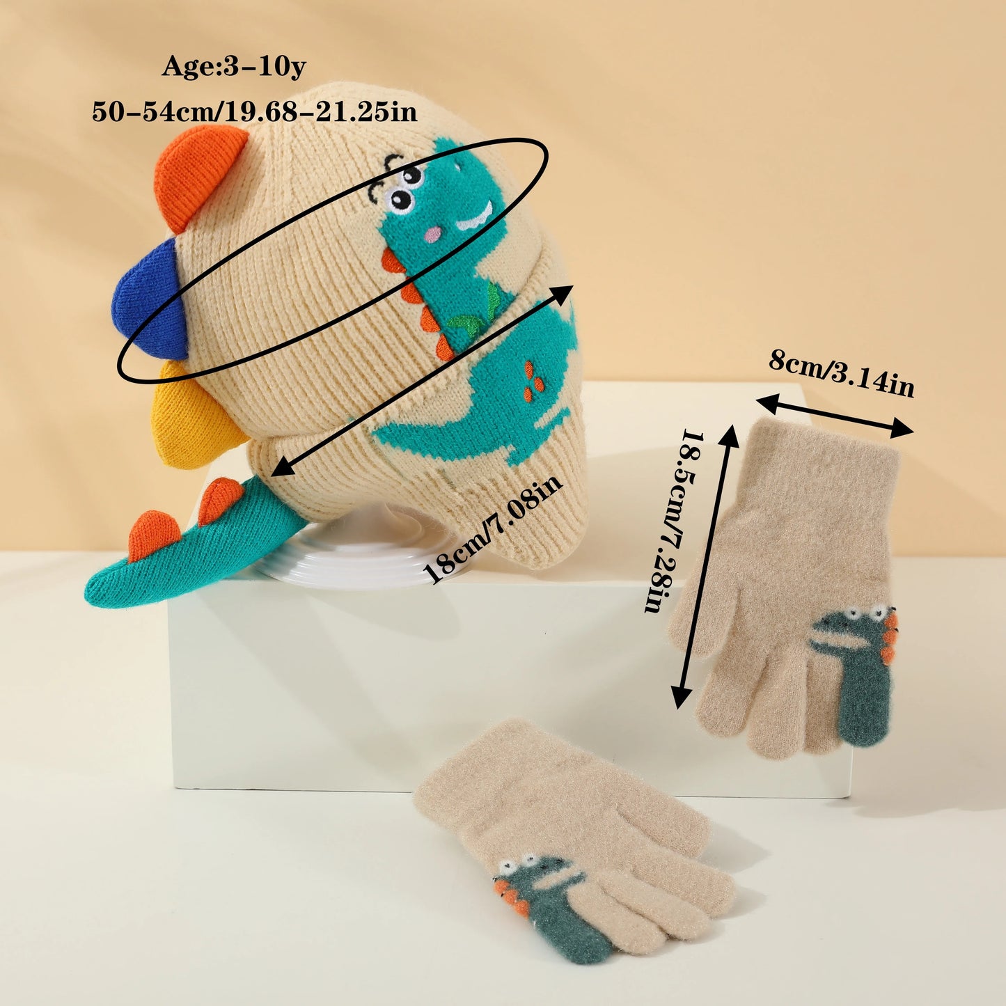 Kids Dinosaur Knitted Beanie & Glove Set | Warm Winter Essentials