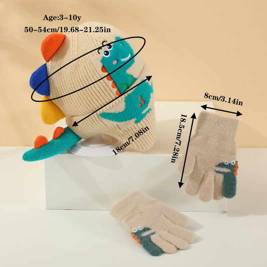 Conjunto de gorro de punto y guantes de dinosaurio para niños | Imprescindibles para el invierno