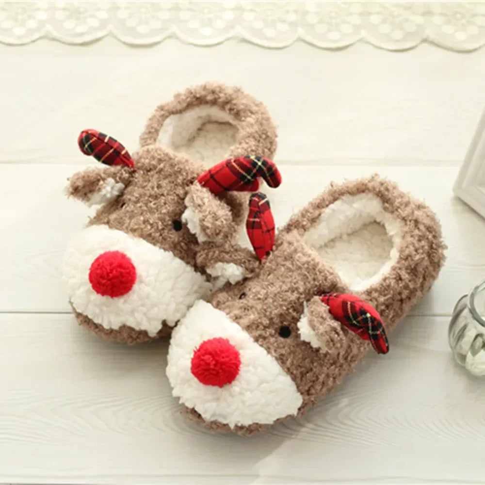 Women's Christmas Elk Plush Slippers | Cozy Winter House Footwear