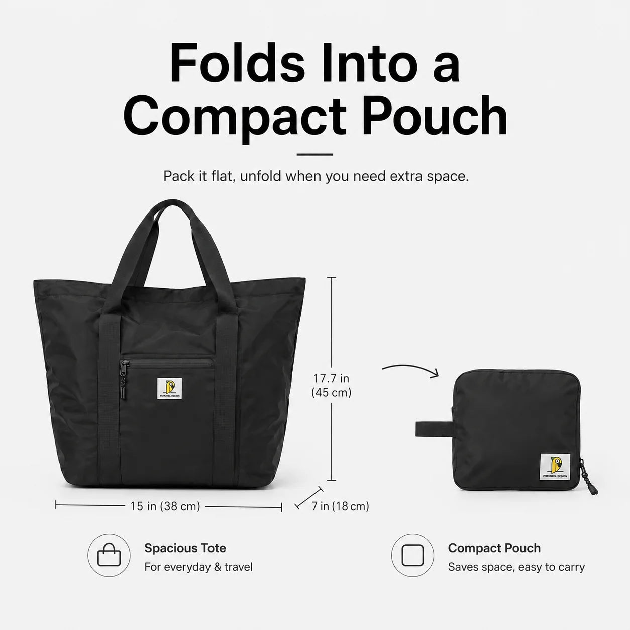Foldable Travel Tote Bag | Large Waterproof Lightweight Weekender