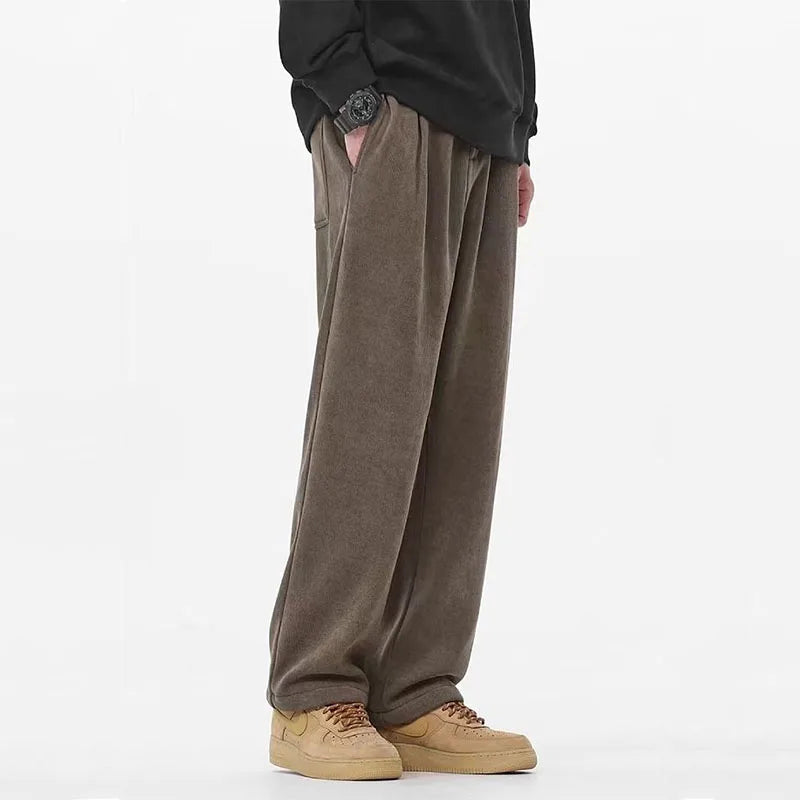 Men's Thick Fleece Casual Pants | Warm Wide Leg Trousers