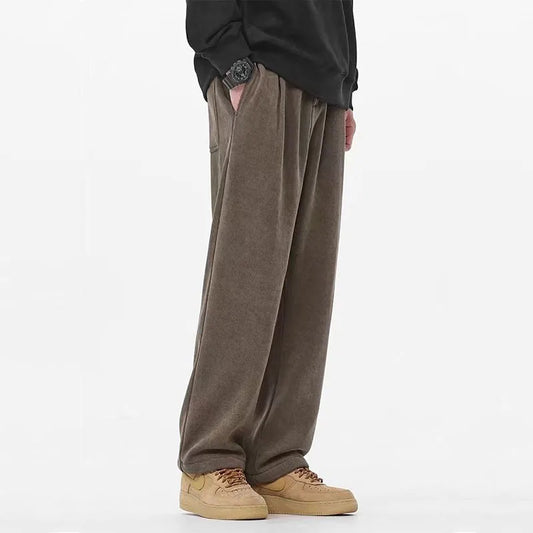 Pantalones casuales de forro polar grueso para hombre | Pantalones cálidos de pierna ancha