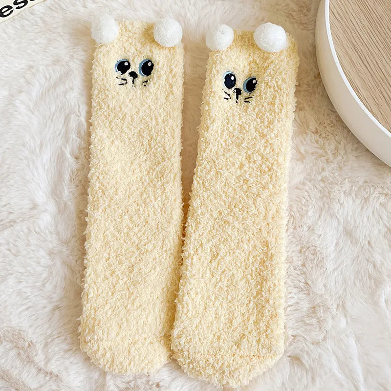 Cute Women's Winter Fluffy Socks | Cozy Fuzzy Animal Crew Socks