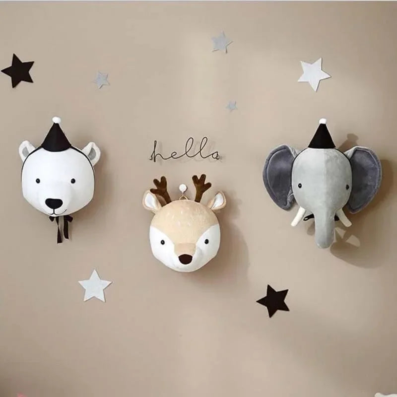 Animal Head Wall Decor | Cute Plush Animal Hanging Mounts for Kids