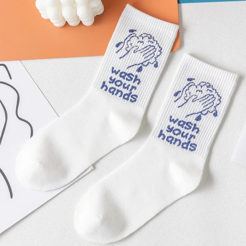 Trendy Blue Kawaii Summer Crew Socks | Stylish Couples Tube Socks