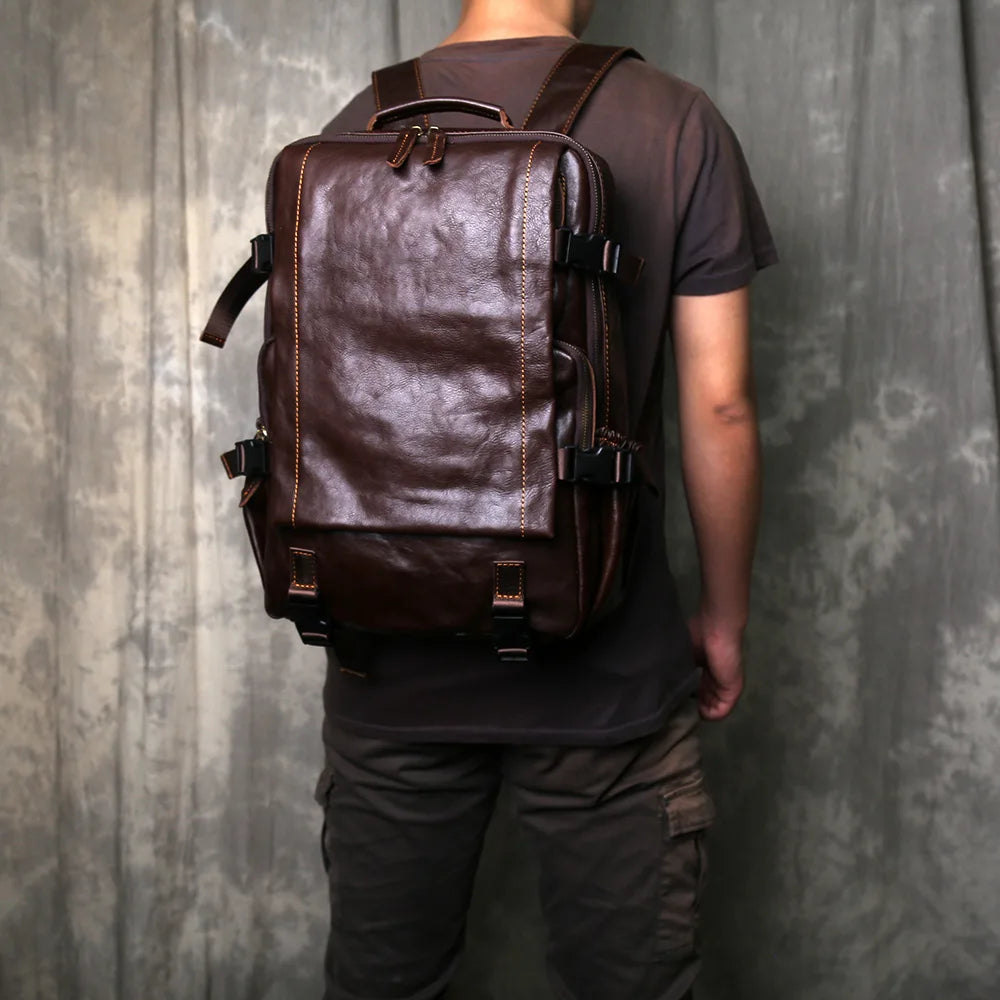 Retro Men's Leather Backpack | Spacious Vintage Computer Bag