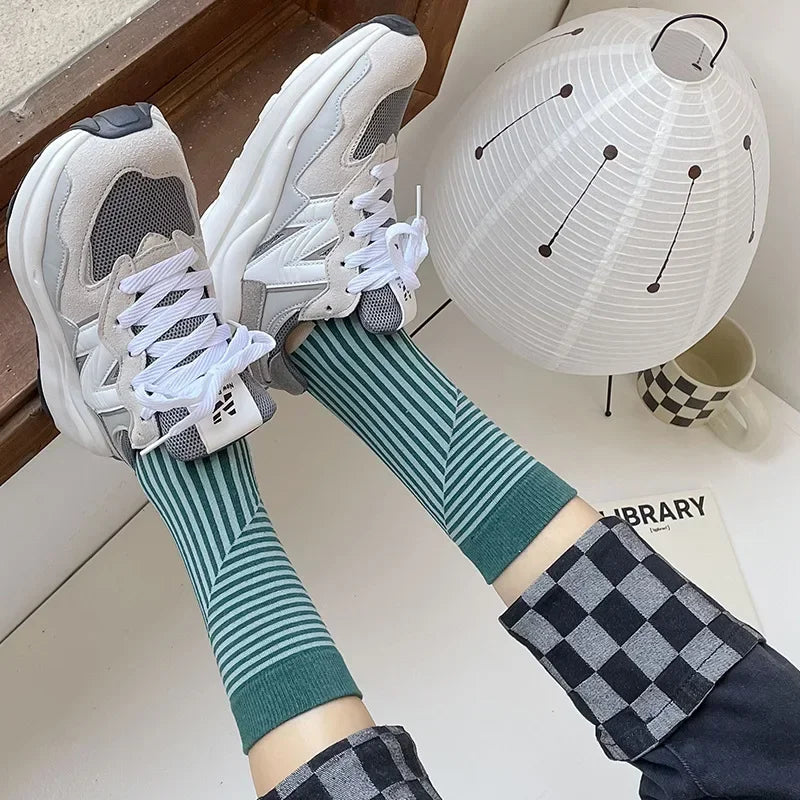 Multicolor Striped Casual Crew Socks for Women | Stylish Comfort